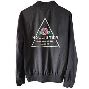 Hollister Large California Mends Black Full Zip Jacket Epic Flex Stretch Rose